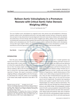 Balloon Aortic Valvuloplasty in a Premature Neonate with Critical Aortic Valve Stenosis Weighing 1493 G