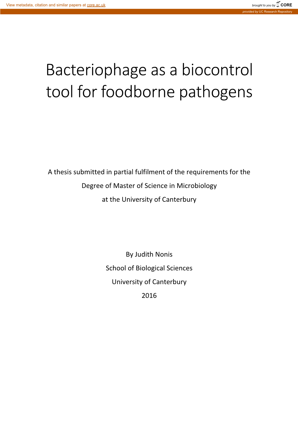 Bacteriophage As a Biocontrol Tool for Foodborne Pathogens