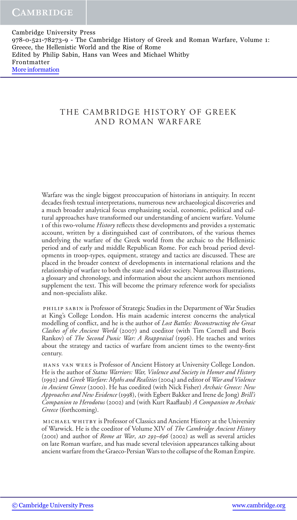 The Cambridge History of Greek and Roman Warfare