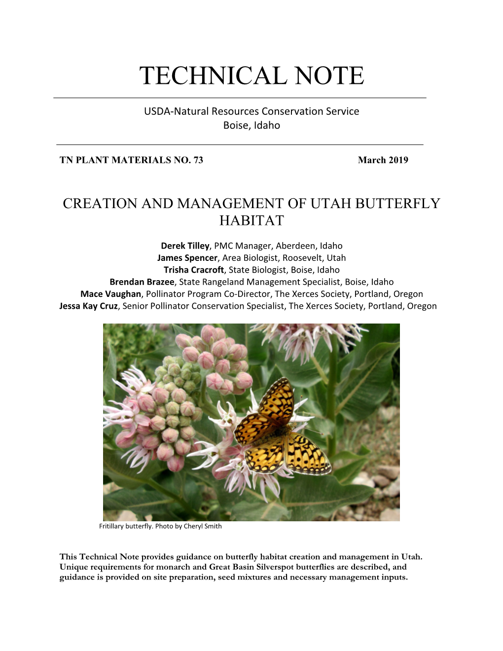 Creation and Management of Utah Butterfly Habitat