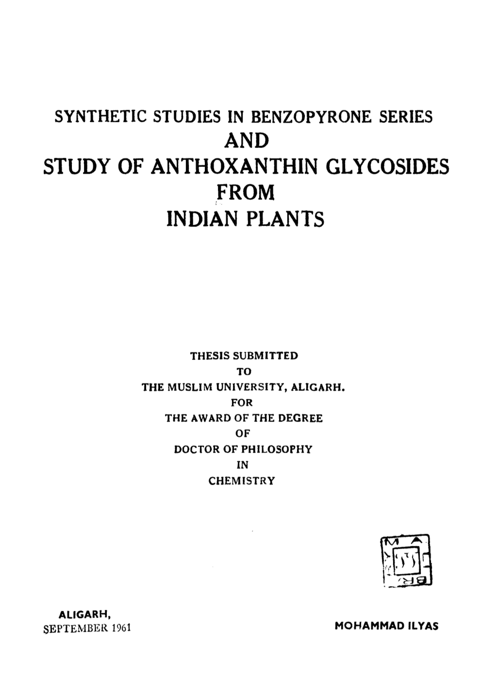 And Study of Anthoxanthin Glycosides from Indian Plants