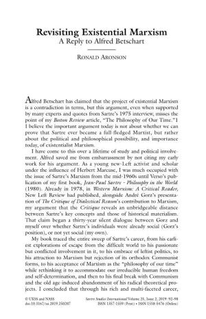 Revisiting Existential Marxism a Reply to Alfred Betschart