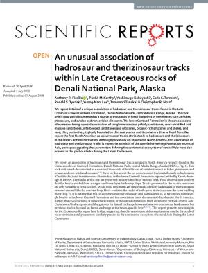An Unusual Association of Hadrosaur and Therizinosaur Tracks Within Late
