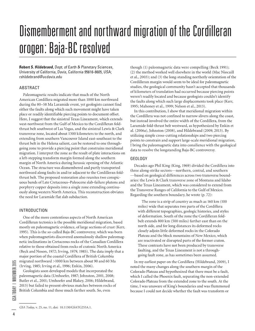 Dismemberment and Northward Migration of the Cordilleran Orogen: Baja-BC Resolved