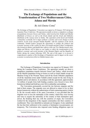 The Exchange of Populations and the Transformation of Two Mediterranean Cities, Adana and Mersin