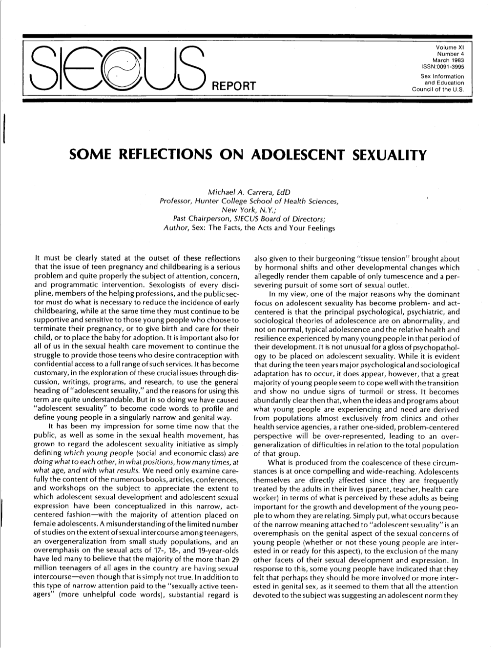 Some Reflections on Adolescent Sexuality