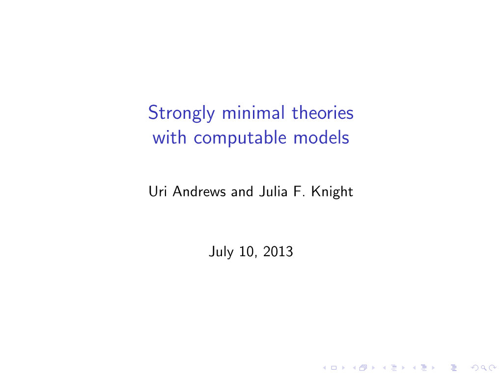 Strongly Minimal Theories with Computable Models