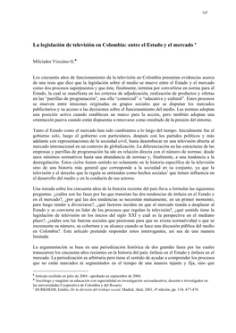 La Legislación De Televisión En Colombia: Entre El Estado Y El Mercado ♦