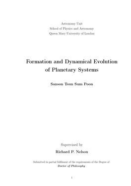 Formation and Dynamical Evolution of Planetary Systems