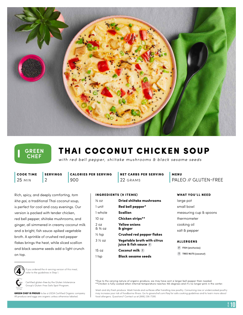 THAI COCONUT CHICKEN SOUP with Red Bell Pepper, Shiitake Mushrooms & Black Sesame Seeds