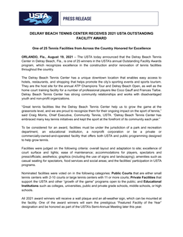 Delray Beach Tennis Center Press Release