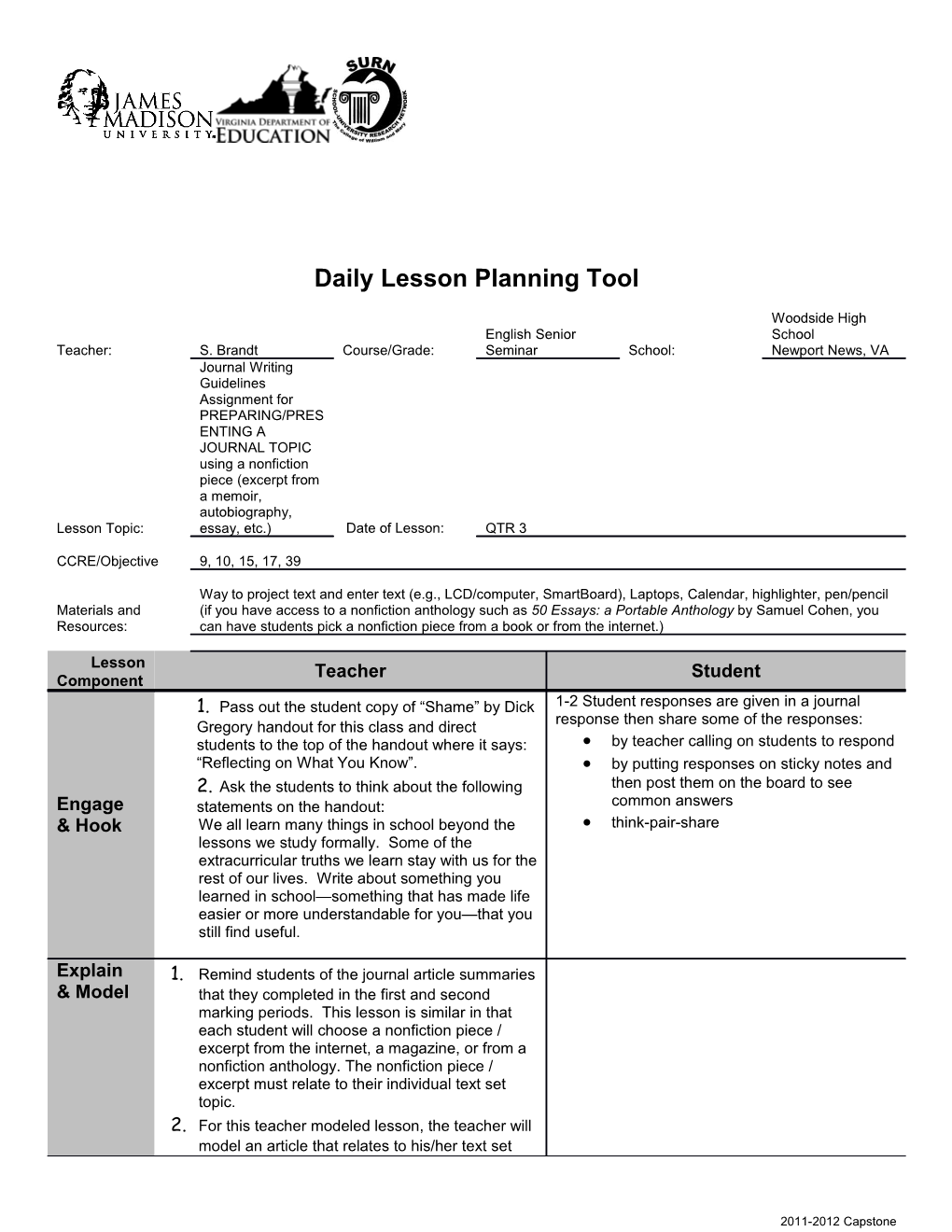 Daily Lesson Planning Tool