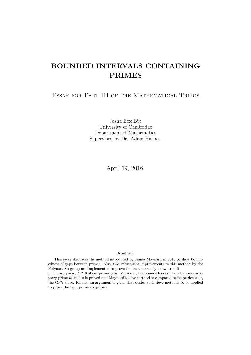 Bounded Intervals Containing Primes