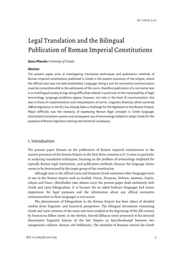 Legal Translation and the Bilingual Publication of Roman Imperial Constitutions