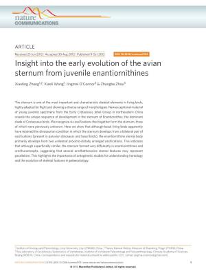 Insight Into the Early Evolution of the Avian Sternum from Juvenile Enantiornithines