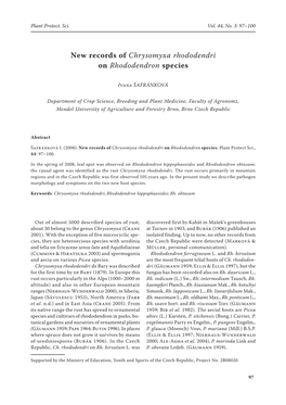New Records of Chrysomyxa Rhododendri on Rhododendron Species