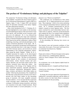 The Preface of “Evolutionary Biology and Phylogeny of the Talpidae”