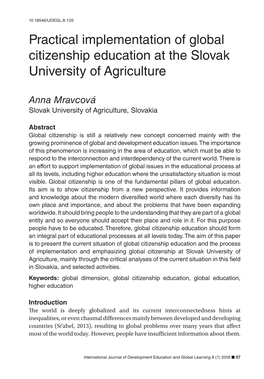 Practical Implementation of Global Citizenship Education at the Slovak University of Agriculture