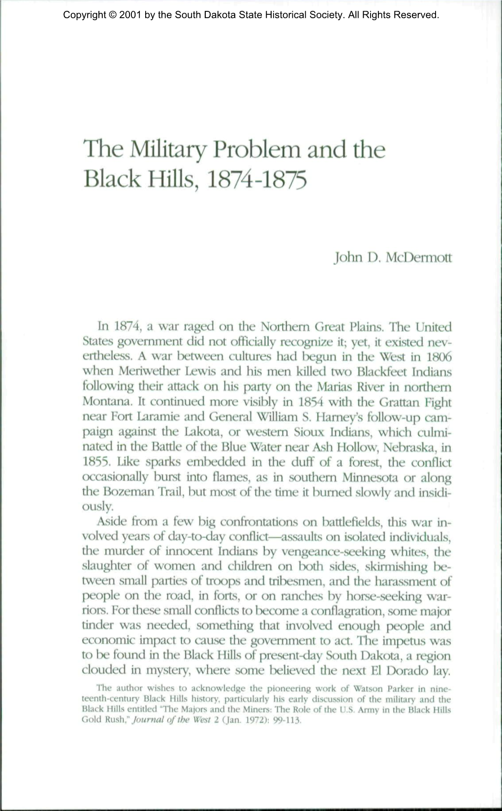 The Military Problem and the Black Hills, 1874-1875