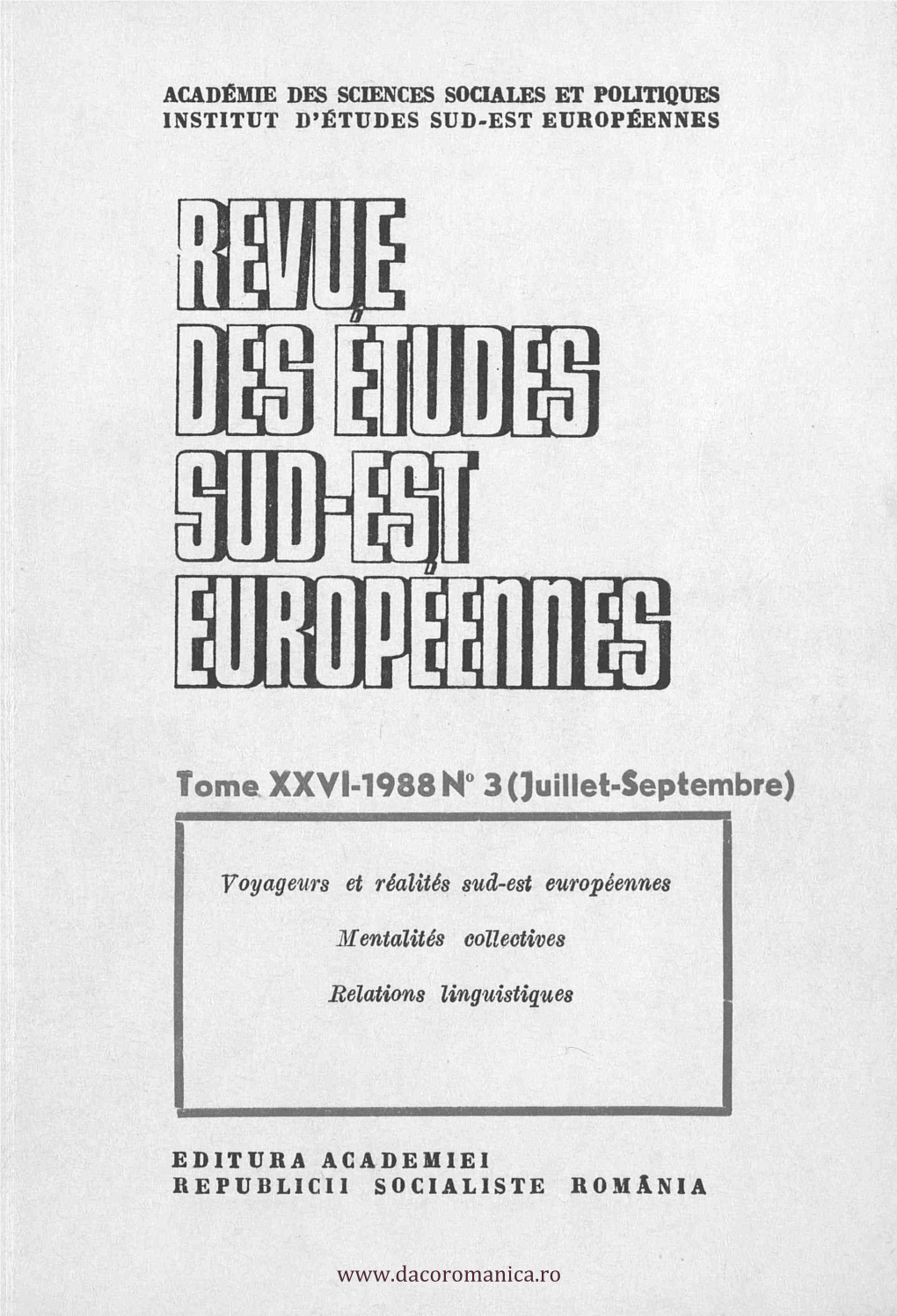 Me XXVI-1988 N° 3 (Juillet-Septembre) REPUBLICII SOCIALISTE ROMANIA