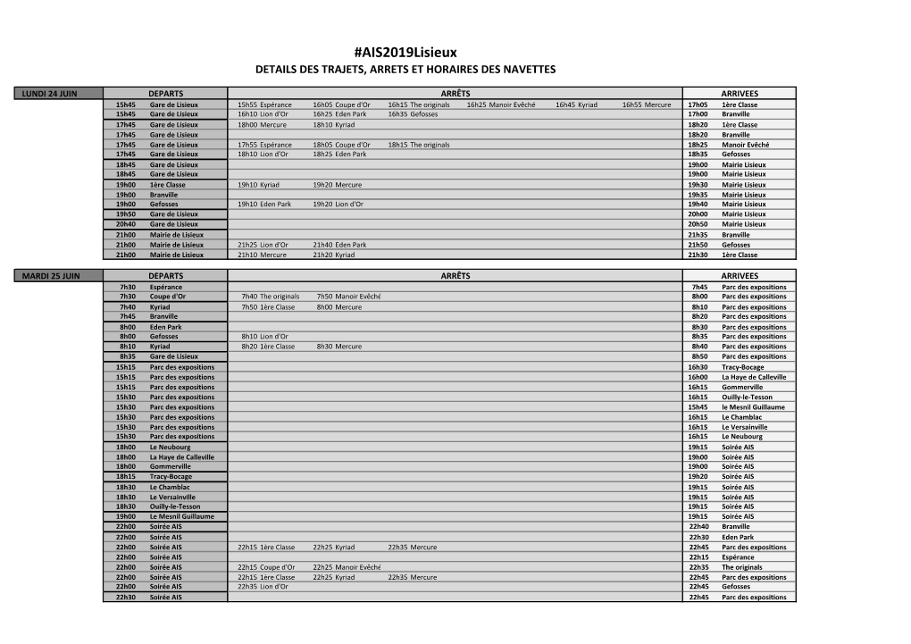 Ais2019lisieux DETAILS DES TRAJETS, ARRETS ET HORAIRES DES NAVETTES