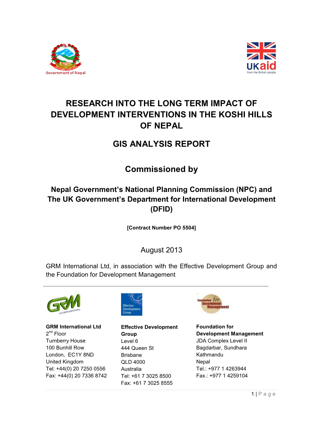 Research Into the Long Term Impact of Development Interventions in the Koshi Hills of Nepal