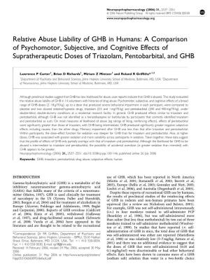 Relative Abuse Liability of GHB in Humans