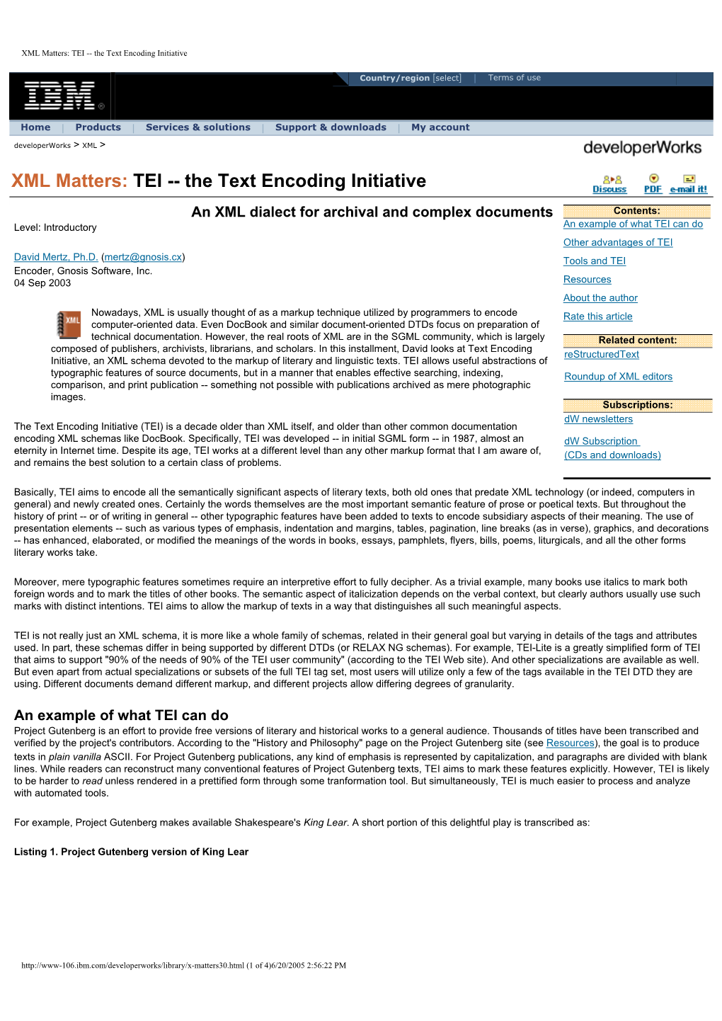 XML Matters: TEI -- the Text Encoding Initiative