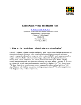 Radon Occurrence and Health Risk*