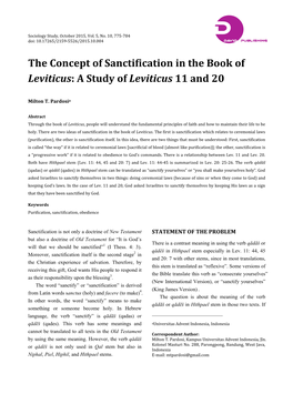 The Concept of Sanctification in the Book of Leviticus: a Study of Leviticus 11 and 20