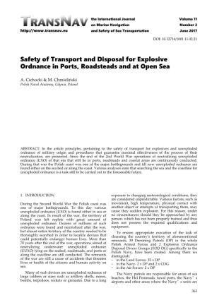 Safety of Transport and Disposal for Explosive Ordnance in Ports, Roadsteads and at Open Sea