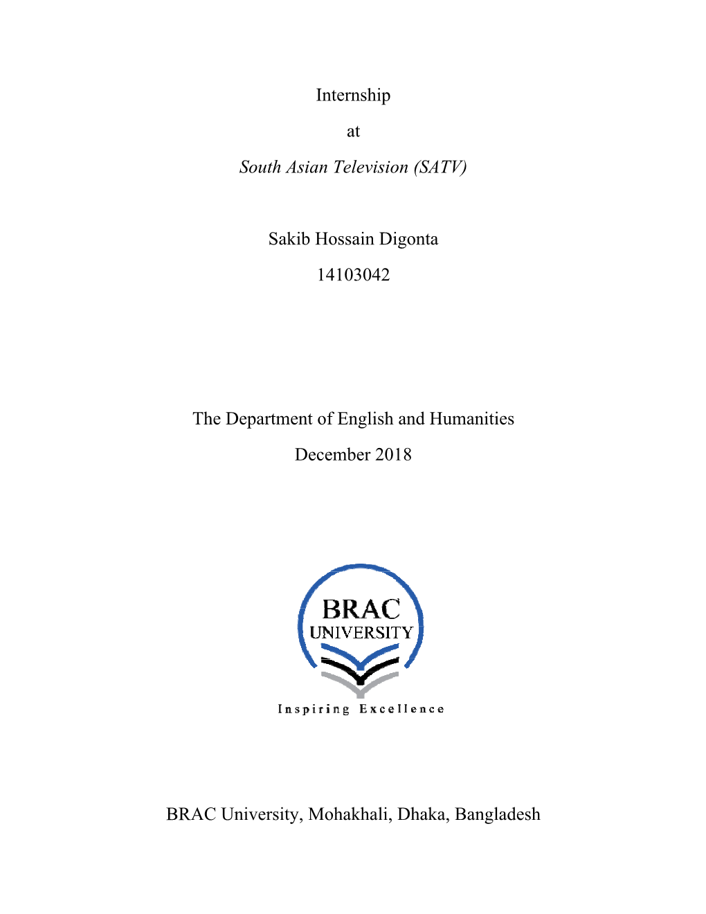 Internship at South Asian Television (SATV) Sakib Hossain Digonta
