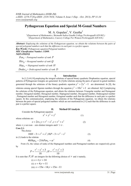 Pythagorean Equation and Special M-Gonal Numbers