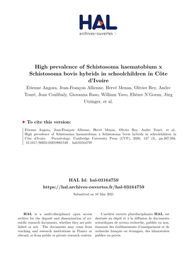 High Prevalence of Schistosoma Haematobium X Schistosoma Bovis