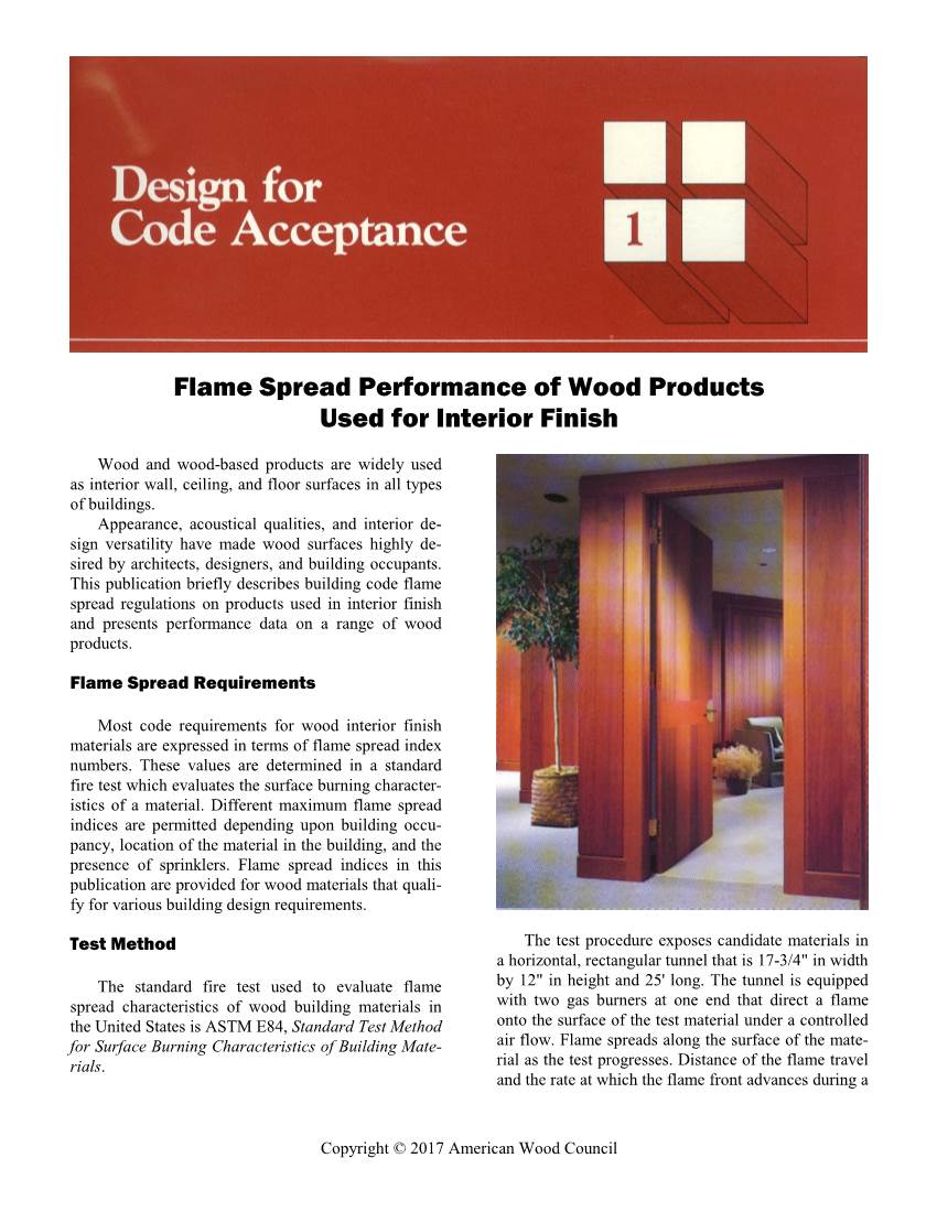 Flame Spread Performance of Wood Products Used for Interior Finish