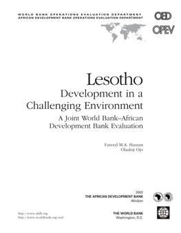 Lesotho Development in a Challenging Environment a Joint World Bank–African Development Bank Evaluation