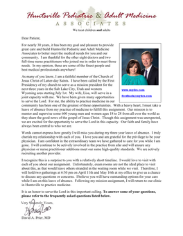 Dr.Prier's Announcement Letter