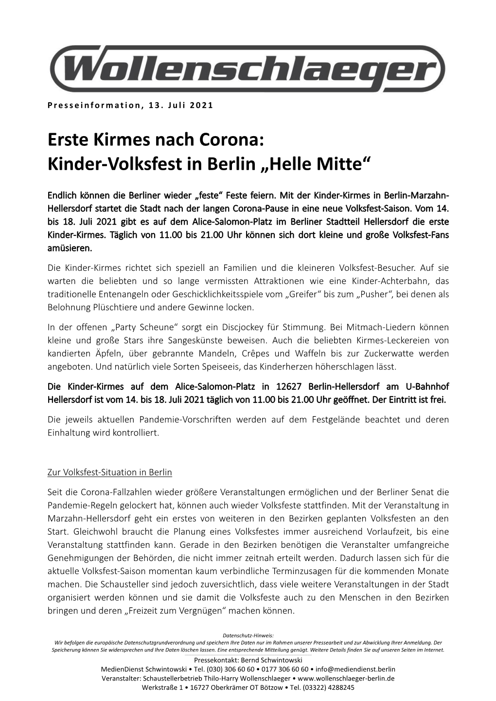 Erste Kirmes Nach Corona: Kinder-Volksfest in Berlin „Helle Mitte“