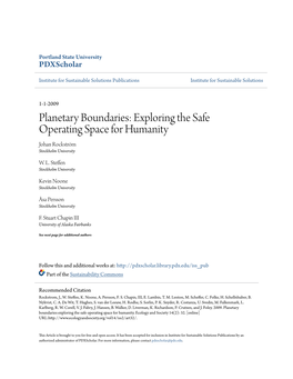 Planetary Boundaries: Exploring the Safe Operating Space for Humanity Johan Rockström Stockholm University