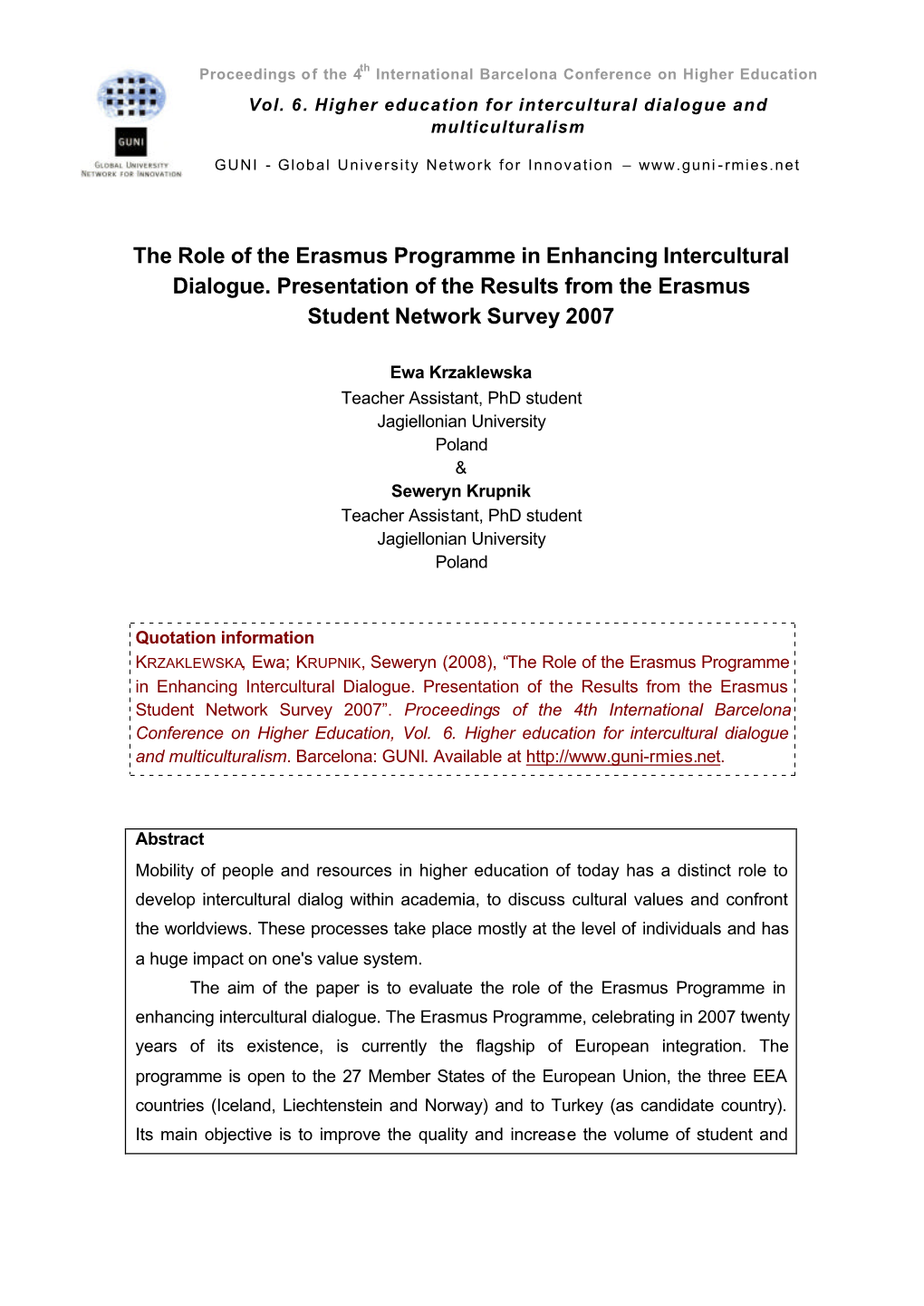 The Role of the Erasmus Programme in Enhancing Intercultural Dialogue