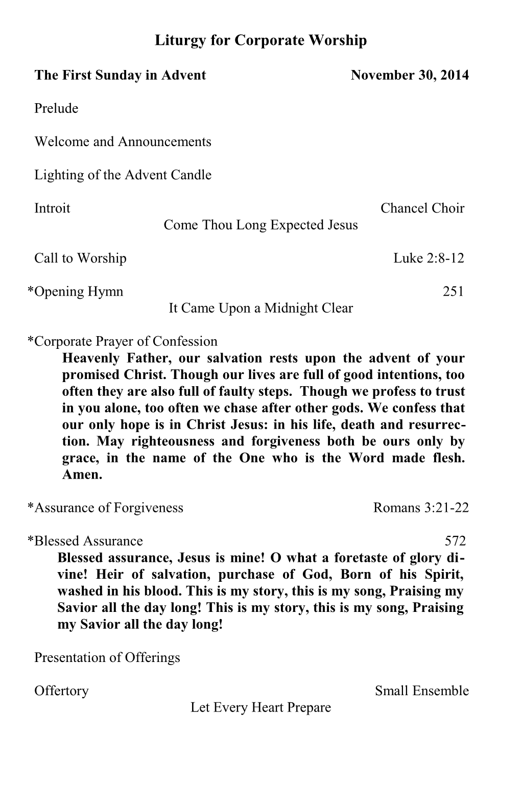 Liturgy for Corporate Worship s1