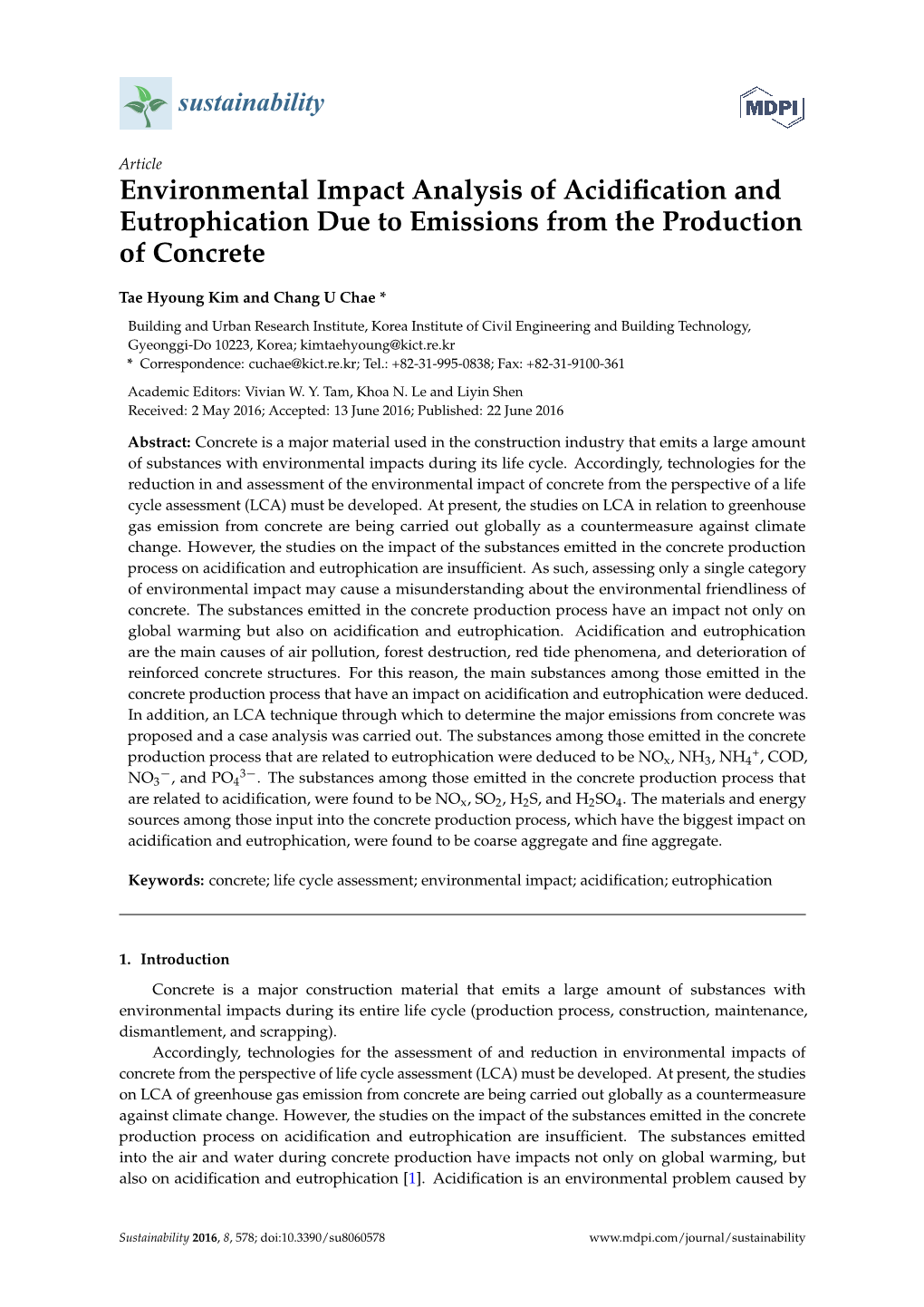 Environmental Impact Analysis of Acidification and Eutrophication