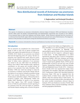 New Distributional Records of Actiniarian Sea Anemones from Andaman and Nicobar Islands