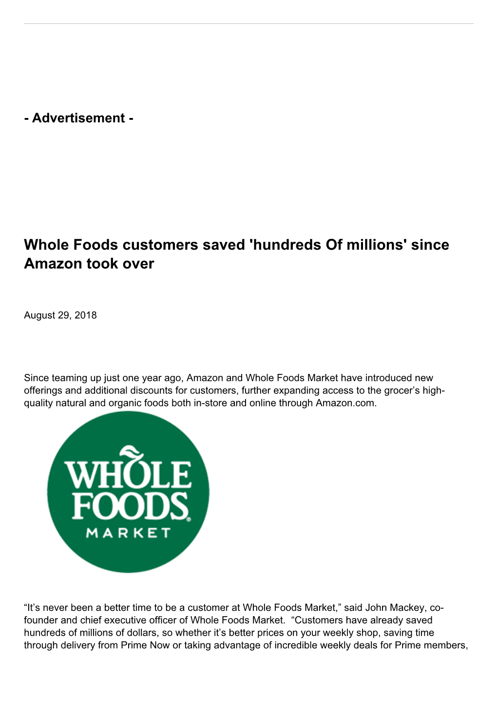 Whole Foods Customers Saved 'Hundreds of Millions' Since Amazon Took Over
