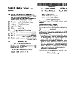 United States Patent (19) [11] Patent Number: 5,275,626 Grollier 45 Date of Patent: Jan