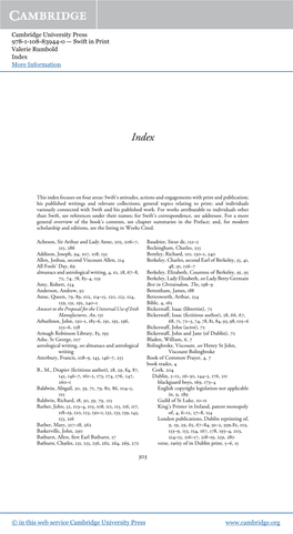 Cambridge University Press 978-1-108-83944-0 — Swift in Print Valerie Rumbold Index More Information
