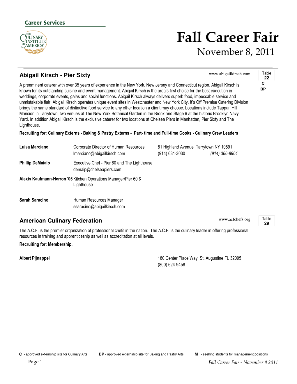 Fall Career Fair November 8, 2011