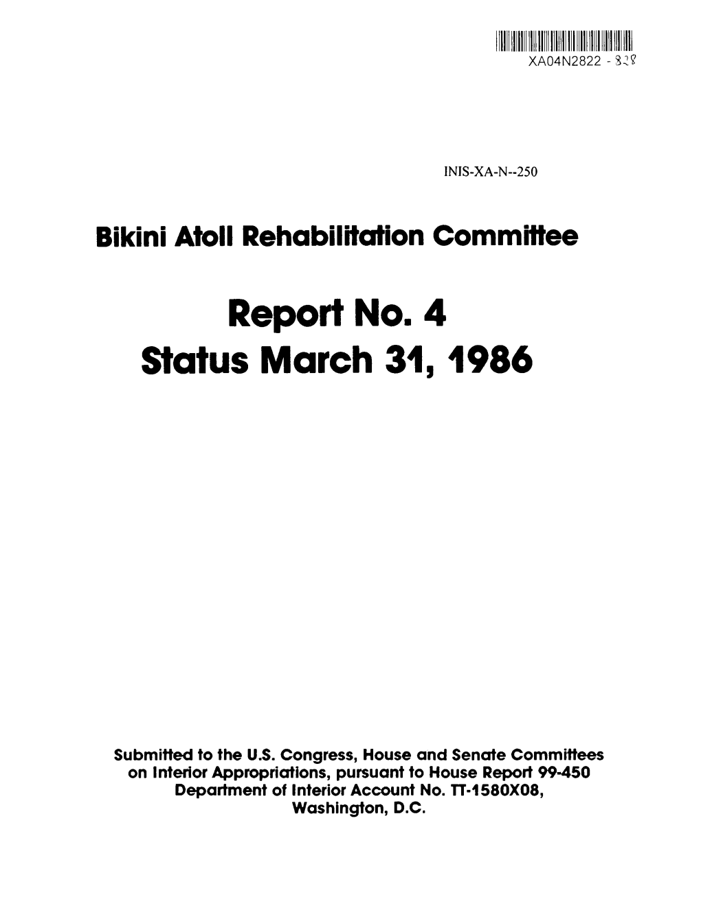 Report No. 4 Status March 31, 1986