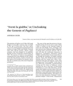 “Svesti La Giubba,” Or, Uncloaking the Genesis of Pagliacci