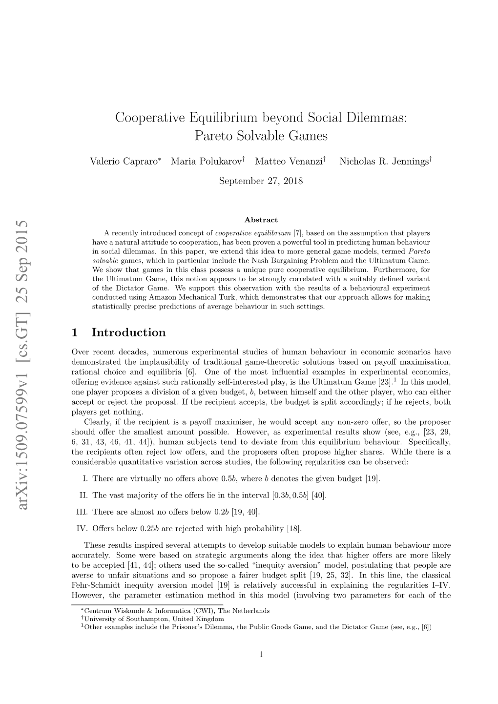 Cooperative Equilibrium Beyond Social Dilemmas: Pareto Solvable Games